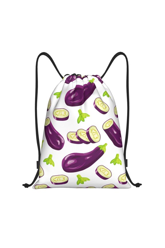 Drawstring Backpack - Eggplant slices purple Splash Proof Small Drawstring Gym Bag for Women Men, Cinch Sports String Bag Backpack for Travel Swimming Beach