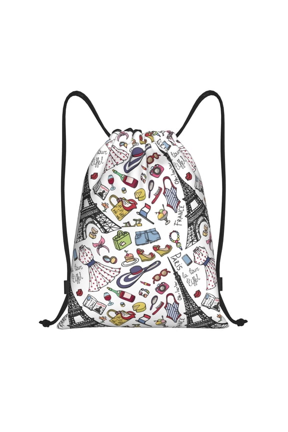 Drawstring Backpack - Eiffel Tower Fancy Splash Proof Small Drawstring Gym Bag for Women Men, Cinch Sports String Bag Backpack for Travel Swimming Beach
