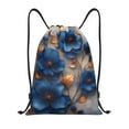Drawstring Backpack, Elegant Blue Gold Blooms Light Waterproof Sports