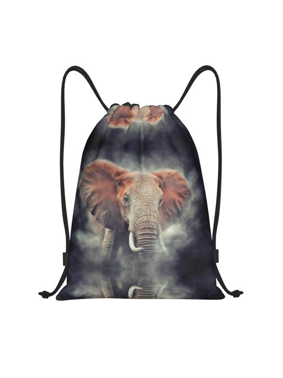 Drawstring Backpack - Elephant in Smoke Splash Proof Small Drawstring Gym Bag for Women Men, Cinch Sports String Bag Backpack for Travel Swimming Beach
