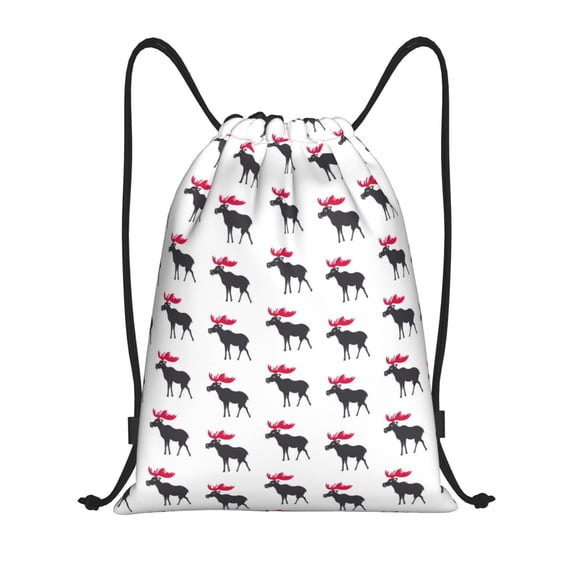 Drawstring Backpack - Elk Moose cartoon cute Splash Proof Small Drawstring Gym Bag for Women Men, Cinch Sports String Bag Backpack for Travel Swimming Beach