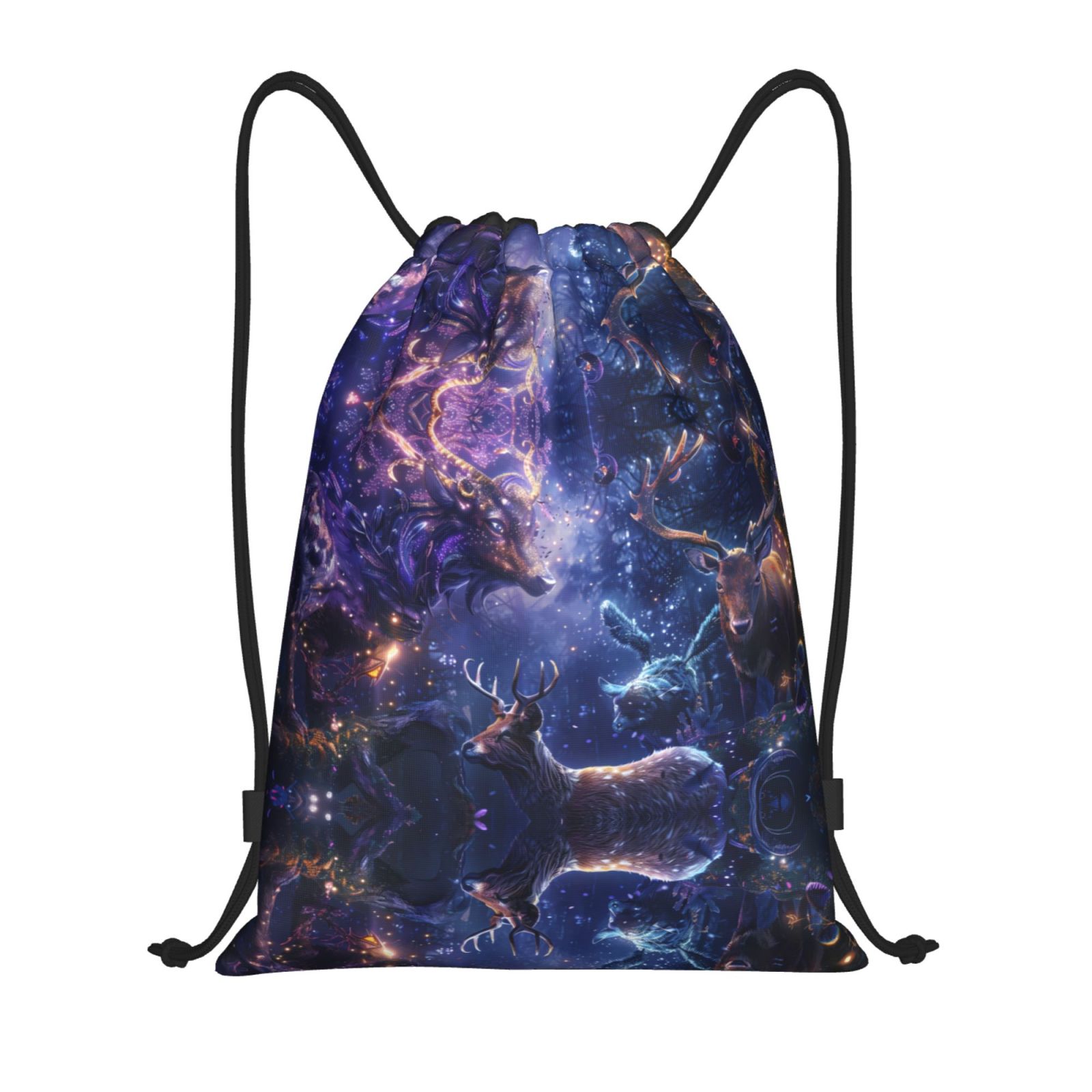 Drawstring Backpack - Enchanted Forest Stag Gathering Cheer Gym Bag for ...