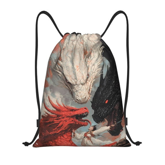 Drawstring Backpack - Epic Dragon Showdown Splash Proof Small Drawstring Gym Bag for Women Men, Cinch Sports String Bag Backpack for Travel Swimming Beach