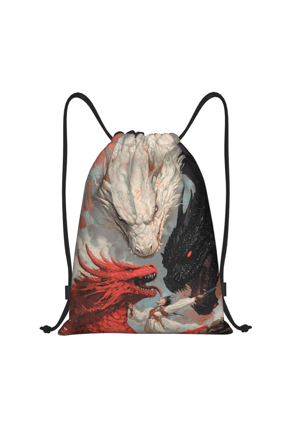 Drawstring Backpack - Epic Dragon Showdown Splash Proof Small Drawstring Gym Bag for Women Men, Cinch Sports String Bag Backpack for Travel Swimming Beach