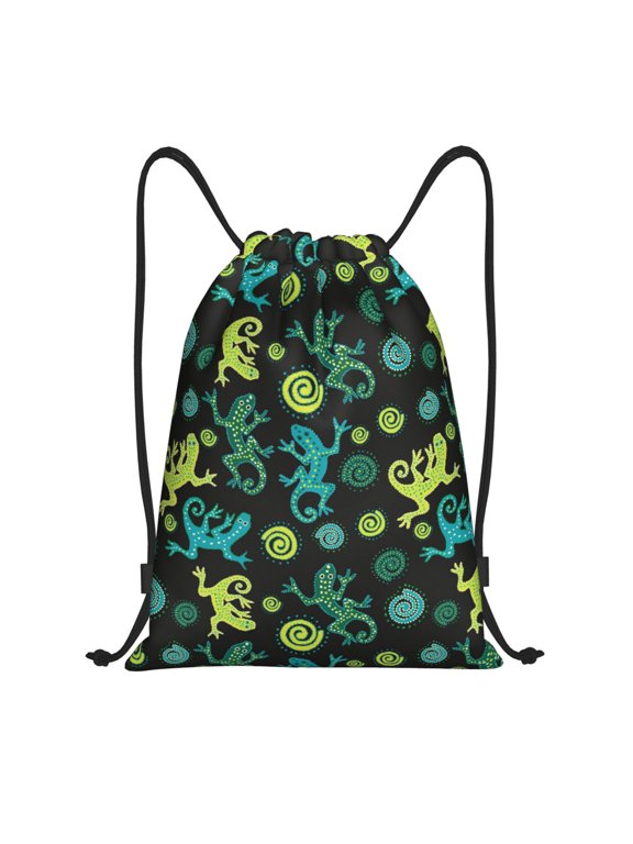 Drawstring Backpack - Exotic Abstract Cute Gecko Lizard Splash Proof Small Drawstring Gym Bag for Women Men, Cinch Sports String Bag Backpack for Travel Swimming Beach