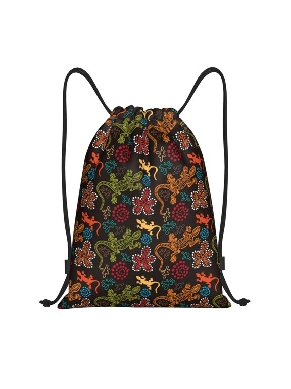 Drawstring Backpack - Exotic Gecko Lizard Colorful Splash Proof Small Drawstring Gym Bag for Women Men, Cinch Sports String Bag Backpack for Travel Swimming Beach