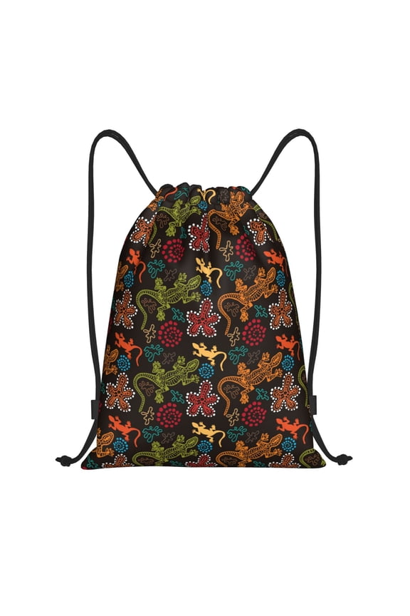 Drawstring Backpack - Exotic Gecko Lizard Colorful Splash Proof Small Drawstring Gym Bag for Women Men, Cinch Sports String Bag Backpack for Travel Swimming Beach
