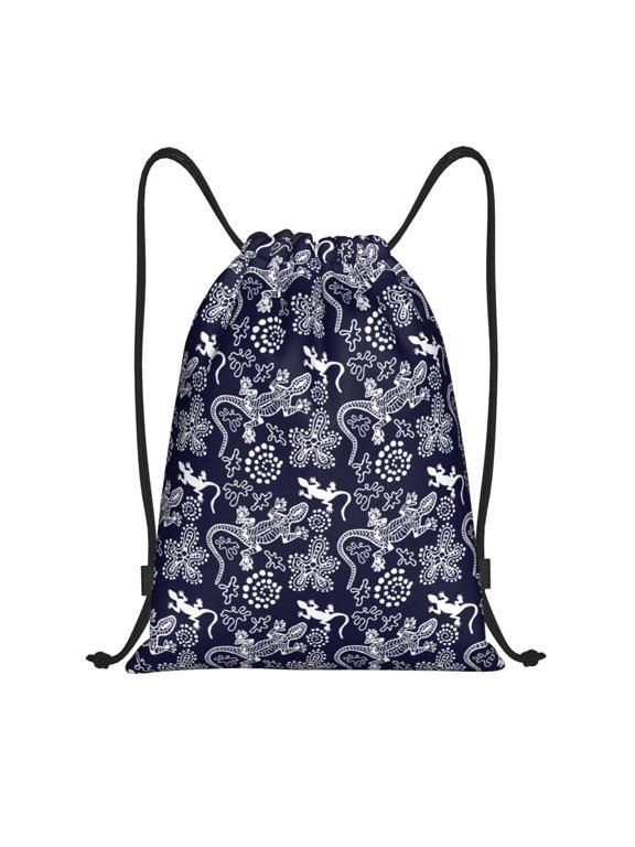 Drawstring Backpack - Exotic Gecko Lizard White Splash Proof Small Drawstring Gym Bag for Women Men, Cinch Sports String Bag Backpack for Travel Swimming Beach