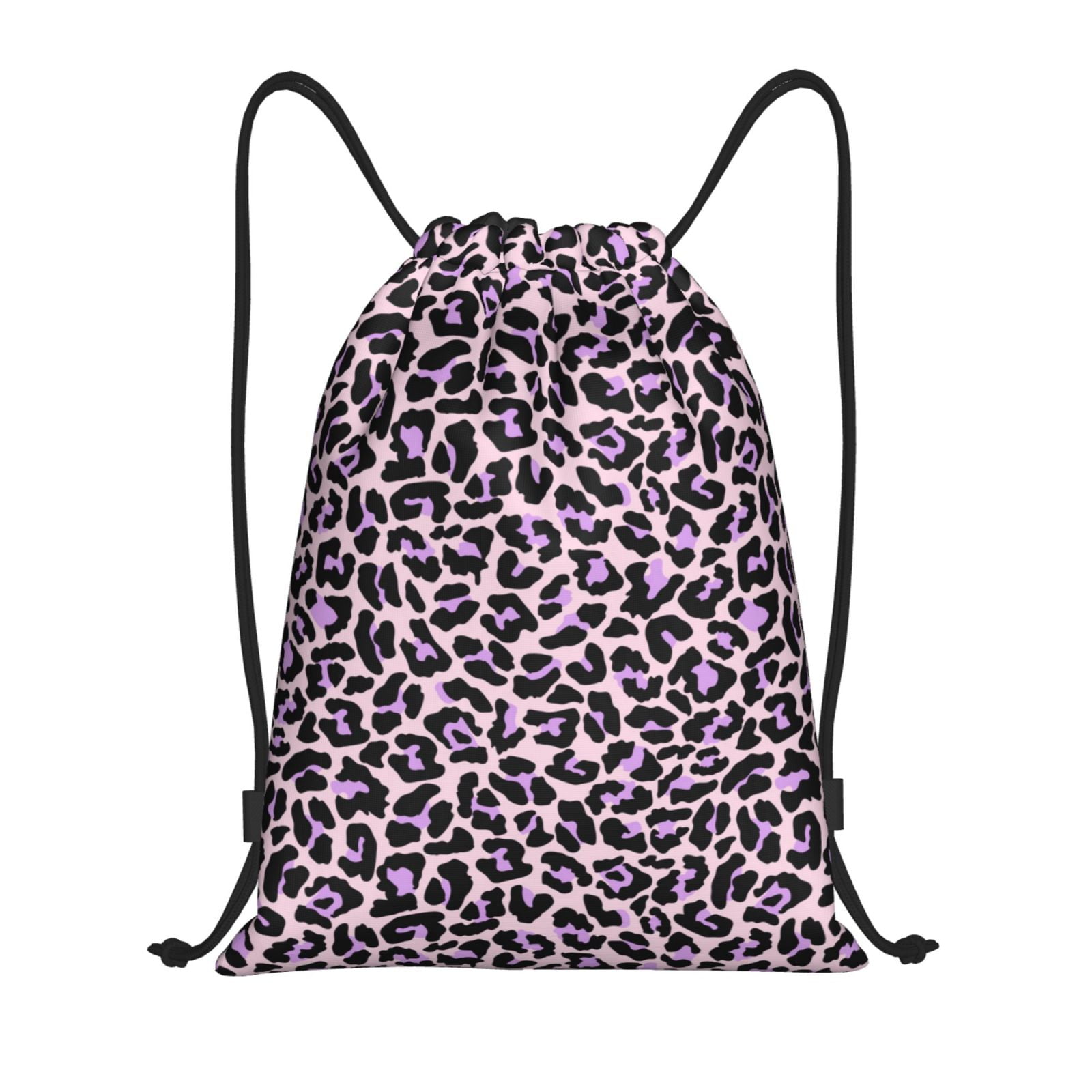 Drawstring Backpack Exotic Leopard pink purple Splash Proof Small