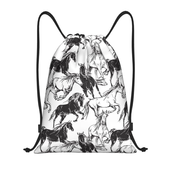 Drawstring Backpack - Extreme Sketch Cool Horse_E Splash Proof Small Drawstring Gym Bag for Women Men, Cinch Sports String Bag Backpack for Travel Swimming Beach