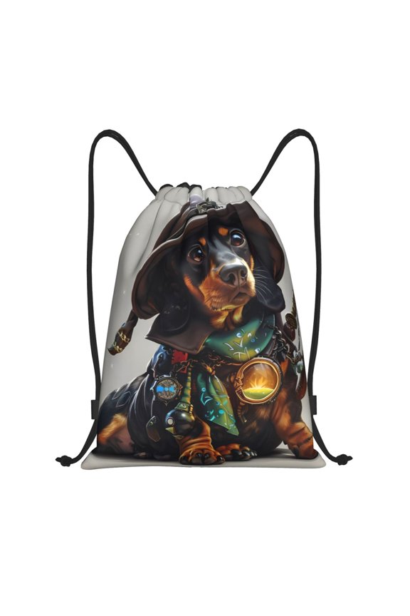 Drawstring Backpack - Fantasy Wizard Dog Art Splash Proof Small Drawstring Gym Bag for Women Men, Cinch Sports String Bag Backpack for Travel Swimming Beach
