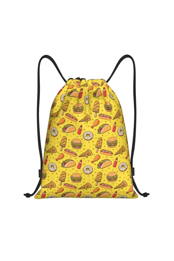 Drawstring Backpack - Fast Food 1 Splash Proof Small Drawstring Gym Bag for Women Men, Cinch Sports String Bag Backpack for Travel Swimming Beach