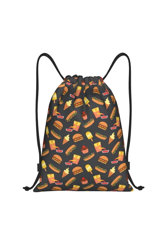 Drawstring Backpack - Fast Food Splash Proof Small Drawstring Gym Bag for Women Men, Cinch Sports String Bag Backpack for Travel Swimming Beach