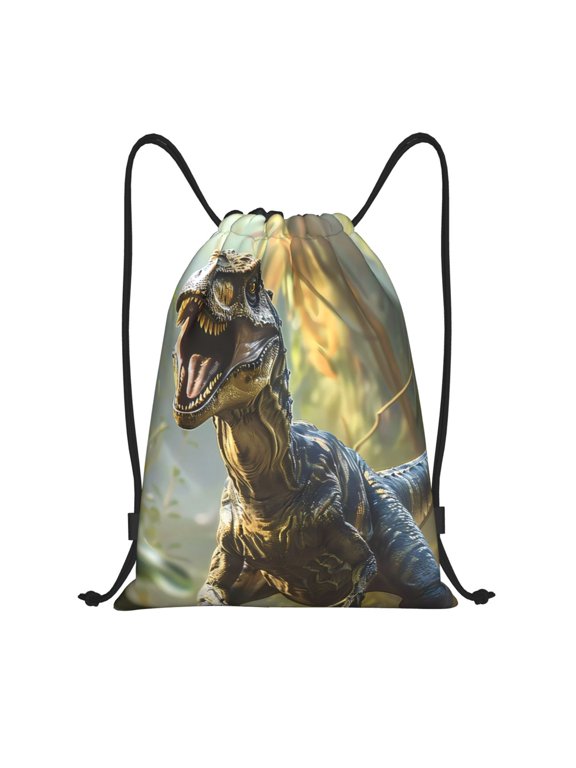 Drawstring Backpack - Ferocious Dinosaur Splash Proof Small Drawstring Gym Bag for Women Men, Cinch Sports String Bag Backpack for Travel Swimming Beach