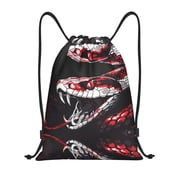 Drawstring Backpack - Fierce Red Viper Graphic Art Splash Proof Small Drawstring Gym Bag for Women Men, Cinch Sports String Bag Backpack for Travel Swimming Beach