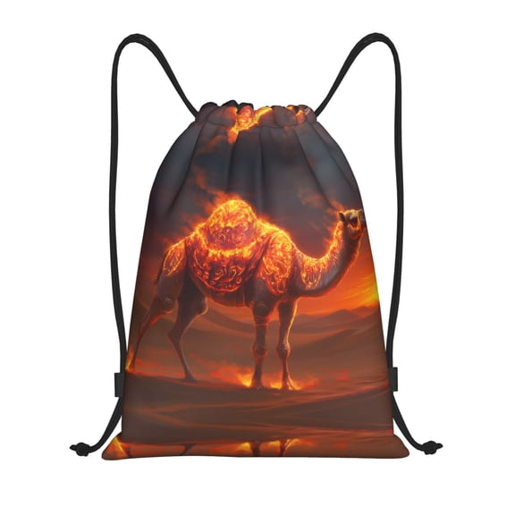 Drawstring Backpack - Fiery Desert Camel Splash Proof Small Drawstring Gym Bag for Women Men, Cinch Sports String Bag Backpack for Travel Swimming Beach