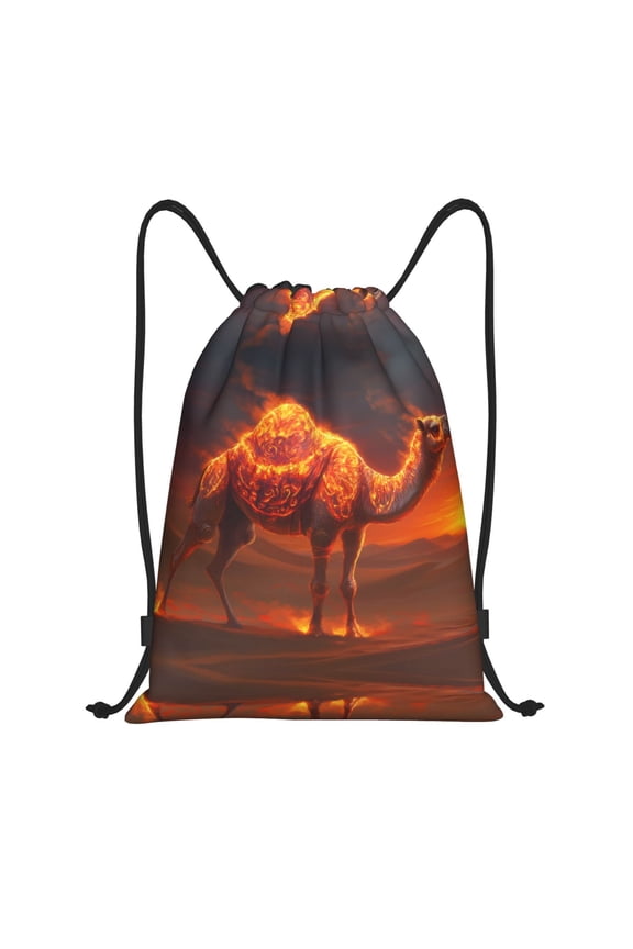Drawstring Backpack - Fiery Desert Camel Splash Proof Small Drawstring Gym Bag for Women Men, Cinch Sports String Bag Backpack for Travel Swimming Beach