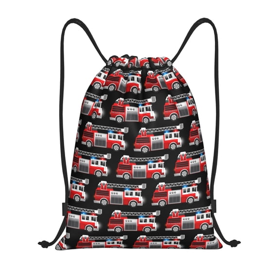 Drawstring Backpack - Fire and Rescue Truck Splash Proof Small Drawstring Gym Bag for Women Men, Cinch Sports String Bag Backpack for Travel Swimming Beach