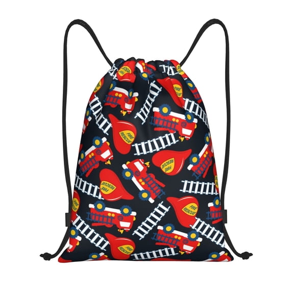 Drawstring Backpack - Fire Rescue With Red Helmet And Truck Splash Proof Small Drawstring Gym Bag for Women Men, Cinch Sports String Bag Backpack for Travel Swimming Beach
