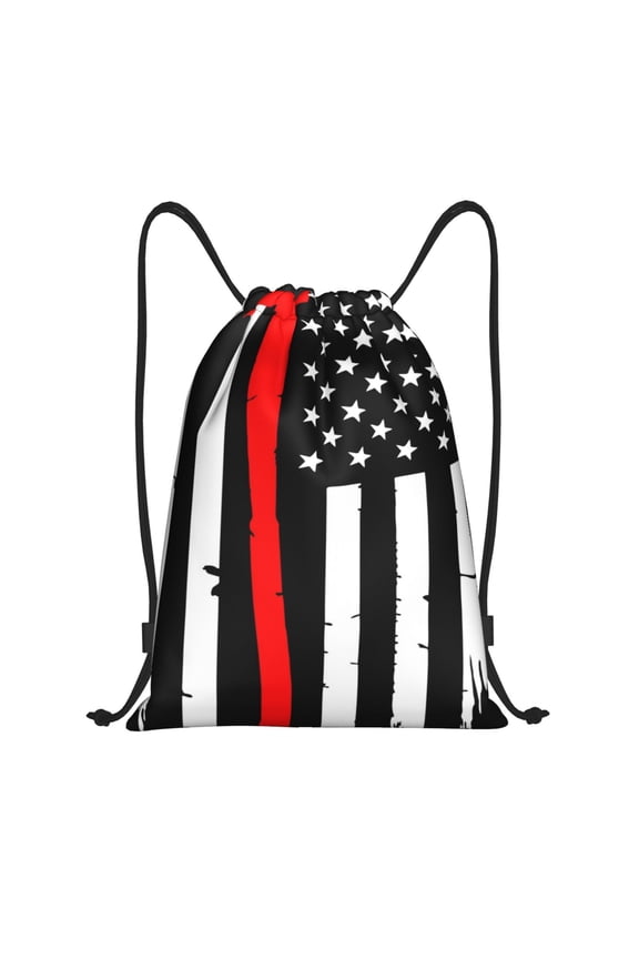Drawstring Backpack - Firefighters USA Flag Splash Proof Small Drawstring Gym Bag for Women Men, Cinch Sports String Bag Backpack for Travel Swimming Beach