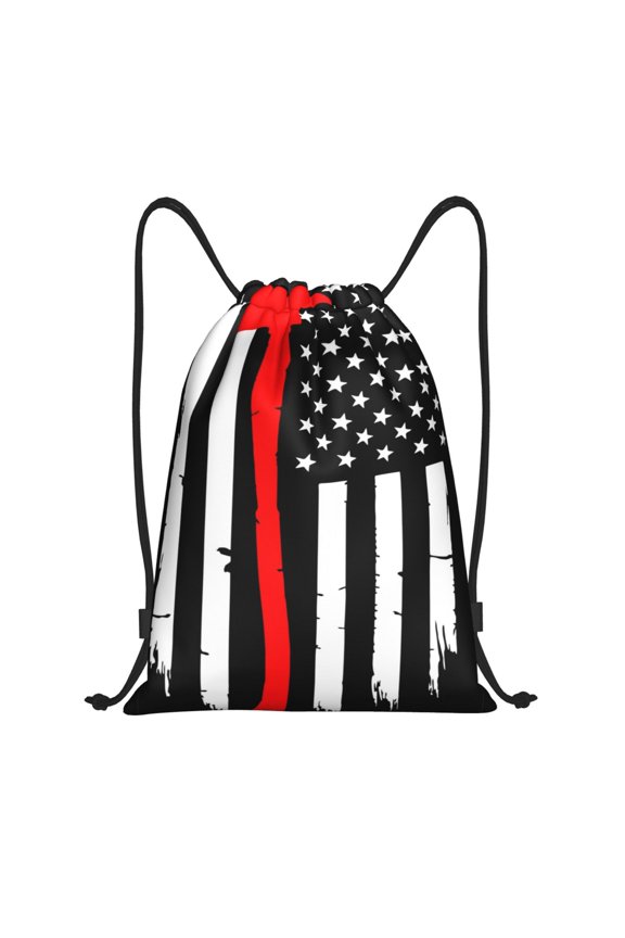 Drawstring Backpack - Firefighters USA Flag Splash Proof Small Drawstring Gym Bag for Women Men, Cinch Sports String Bag Backpack for Travel Swimming Beach