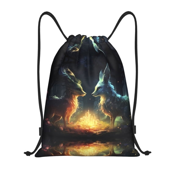Drawstring Backpack - Firefly Forest Fox Splash Proof Small Drawstring Gym Bag for Women Men, Cinch Sports String Bag Backpack for Travel Swimming Beach