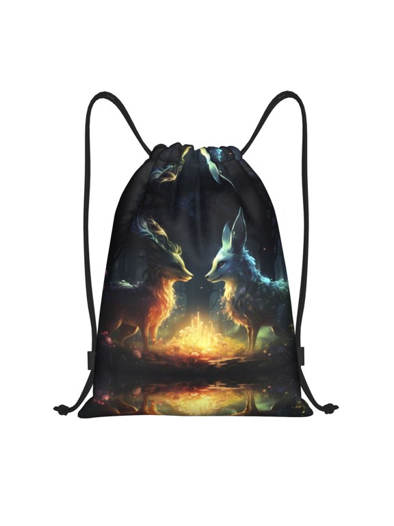 Drawstring Backpack - Firefly Forest Fox Splash Proof Small Drawstring Gym Bag for Women Men, Cinch Sports String Bag Backpack for Travel Swimming Beach