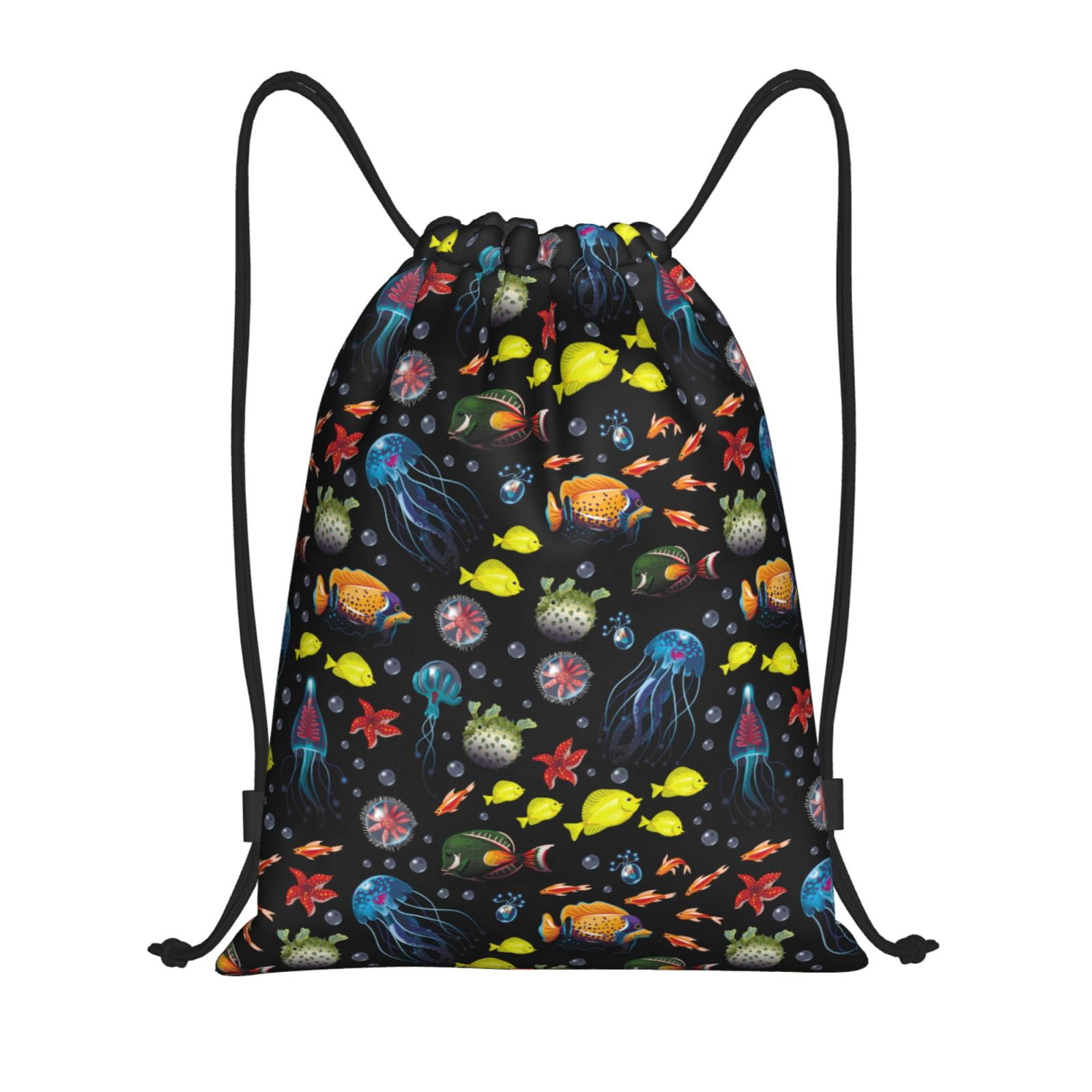 Fish Backpack Small Drawstring Backpack - Fish Jellyfish Starfish Splash Proof Small ...