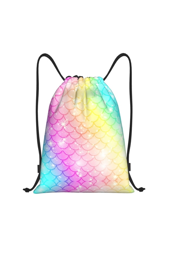 Drawstring Backpack - Fish Scale Splash Proof Small Drawstring Gym Bag for Women Men, Cinch Sports String Bag Backpack for Travel Swimming Beach
