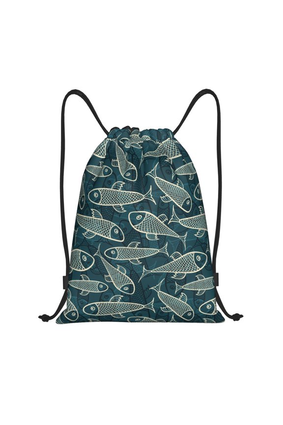 Drawstring Backpack - Fish Style Splash Proof Small Drawstring Gym Bag for Women Men, Cinch Sports String Bag Backpack for Travel Swimming Beach