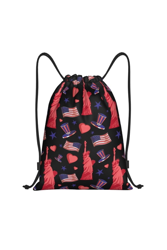 Drawstring Backpack - Flag heart USA Print Splash Proof Small Drawstring Gym Bag for Women Men, Cinch Sports String Bag Backpack for Travel Swimming Beach