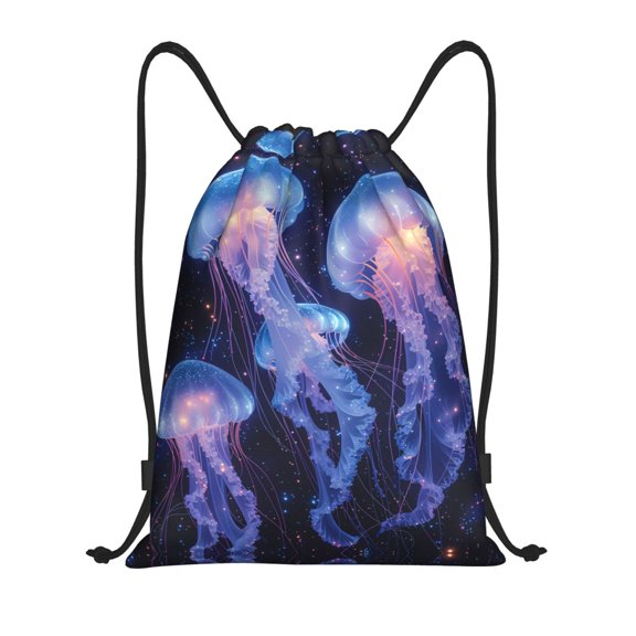 Drawstring Backpack - Floating Space Jellyfish A Splash Proof Small Drawstring Gym Bag for Women Men, Cinch Sports String Bag Backpack for Travel Swimming Beach