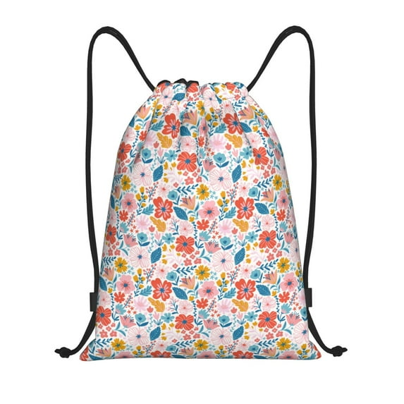 Drawstring Backpack - Floral Ditsy Splash Proof Small Drawstring Gym Bag for Women Men, Cinch Sports String Bag Backpack for Travel Swimming Beach