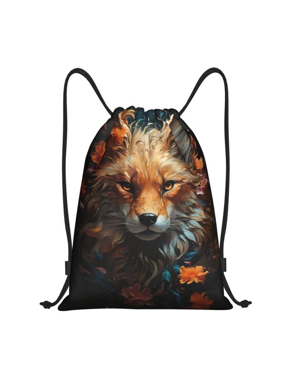 Drawstring Backpack - Floral Fox Splash Proof Small Drawstring Gym Bag for Women Men, Cinch Sports String Bag Backpack for Travel Swimming Beach