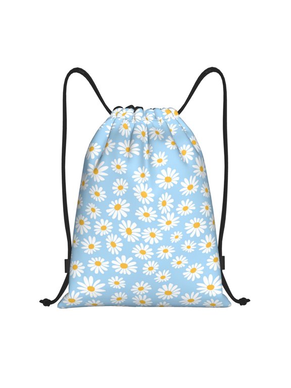 Drawstring Backpack - Floral daisy Splash Proof Small Drawstring Gym Bag for Women Men, Cinch Sports String Bag Backpack for Travel Swimming Beach