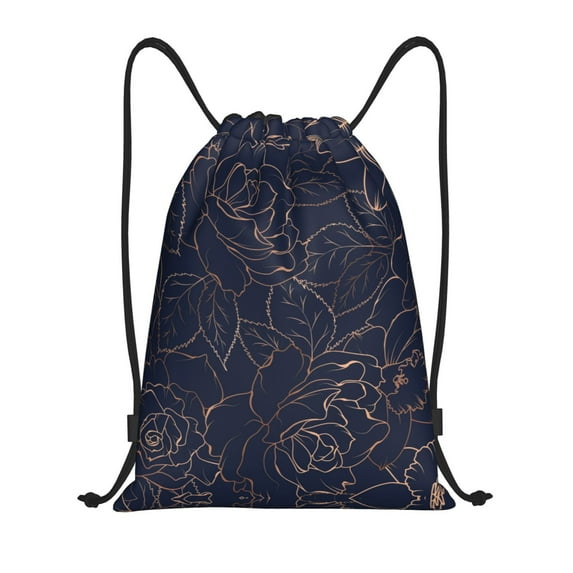 Drawstring Backpack - Flower Navy Dark Blue Splash Proof Small Drawstring Gym Bag for Women Men, Cinch Sports String Bag Backpack for Travel Swimming Beach