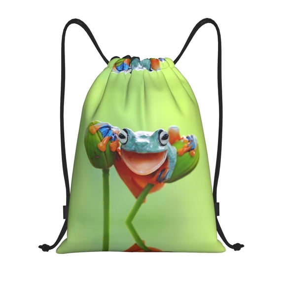 Drawstring Backpack - Flying Frog On Branch Splash Proof Small Drawstring Gym Bag for Women Men, Cinch Sports String Bag Backpack for Travel Swimming Beach