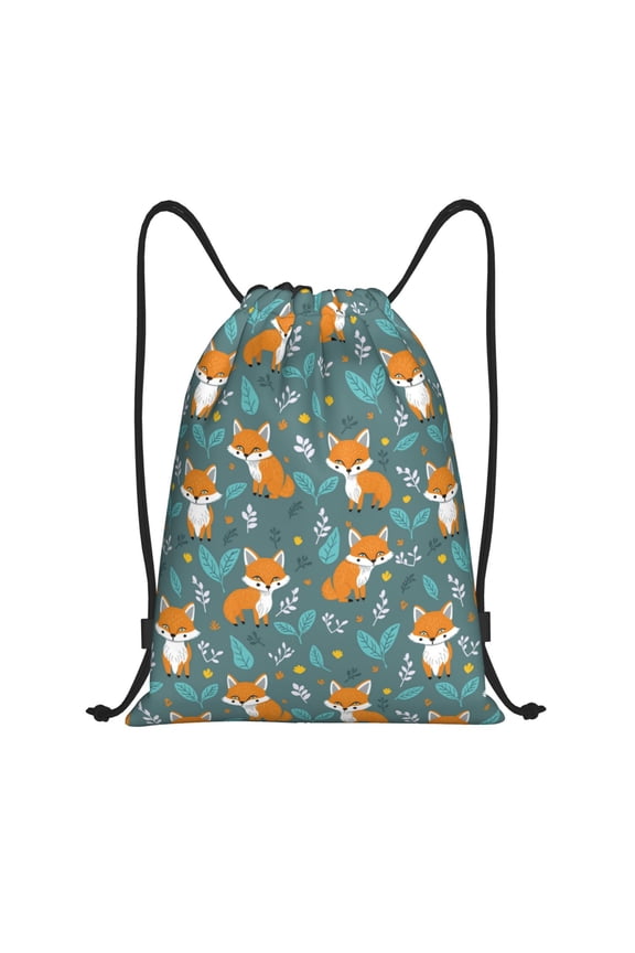 Drawstring Backpack - Fox Pattern No.9070 Splash Proof Small Drawstring Gym Bag for Women Men, Cinch Sports String Bag Backpack for Travel Swimming Beach