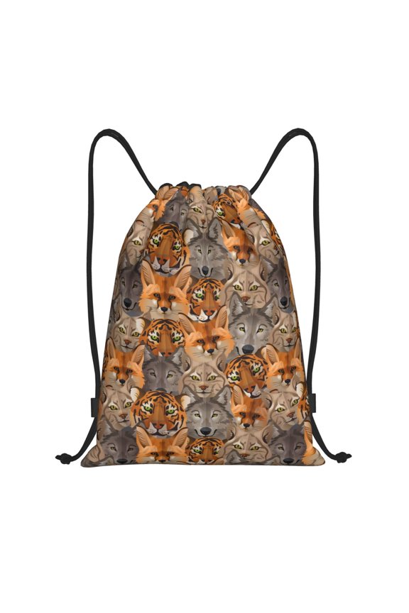 Drawstring Backpack - Fox tiger Pattern Splash Proof Small Drawstring Gym Bag for Women Men, Cinch Sports String Bag Backpack for Travel Swimming Beach