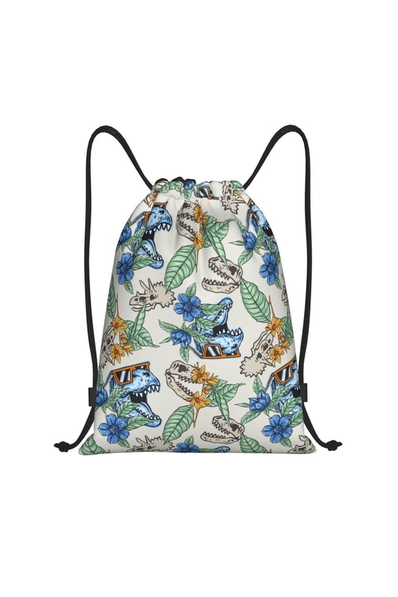 Drawstring Backpack - Fun Dinosaur Head Splash Proof Small Drawstring Gym Bag for Women Men, Cinch Sports String Bag Backpack for Travel Swimming Beach