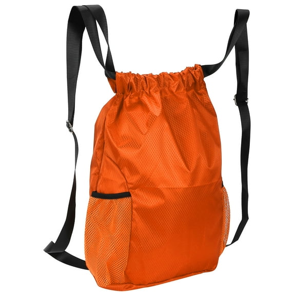 Drawstring Backpack, Functional Polyester Fiber Drawstring Bag With Two Mesh Pockets For Travel Orange