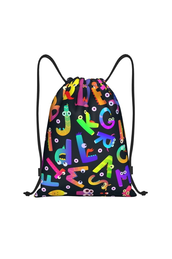 Drawstring Backpack - Funny Alphabet Monster Splash Proof Small Drawstring Gym Bag for Women Men, Cinch Sports String Bag Backpack for Travel Swimming Beach