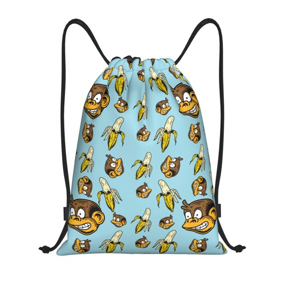 Drawstring Backpack - Funny Banana Monkey Splash Proof Small Drawstring Gym Bag for Women Men, Cinch Sports String Bag Backpack for Travel Swimming Beach