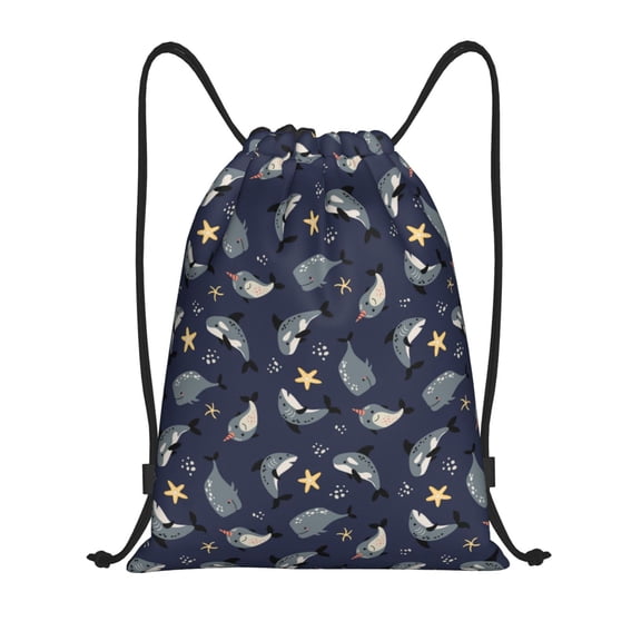 Drawstring Backpack - Funny Cartoon Cute Shark Whale Splash Proof Small Drawstring Gym Bag for Women Men, Cinch Sports String Bag Backpack for Travel Swimming Beach