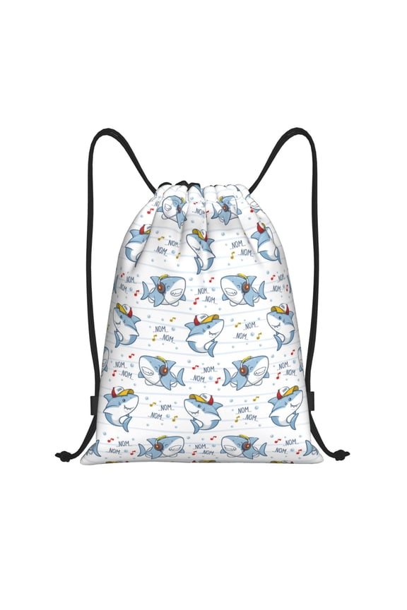 Drawstring Backpack - Funny Cartoon Shark Happy Splash Proof Small Drawstring Gym Bag for Women Men, Cinch Sports String Bag Backpack for Travel Swimming Beach