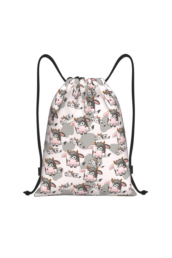 Drawstring Backpack - Funny Cute Cartoon Milk Cow_A Splash Proof Small Drawstring Gym Bag for Women Men, Cinch Sports String Bag Backpack for Travel Swimming Beach