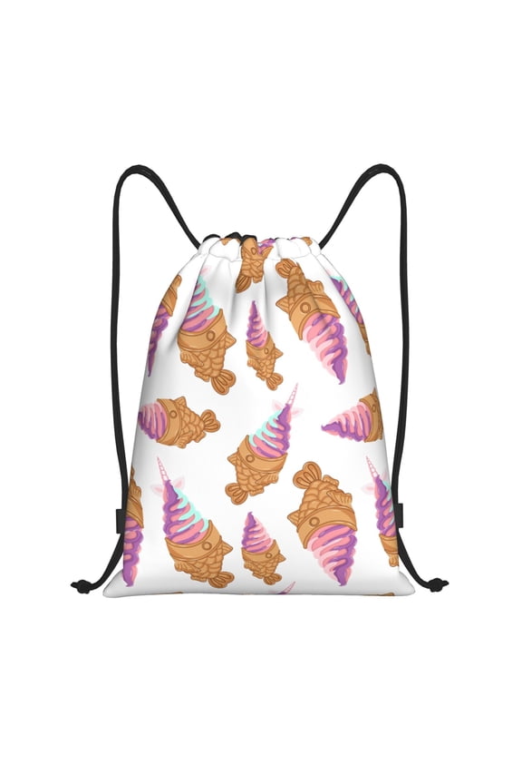 Drawstring Backpack - Funny Fish Shaped Ice Cream Splash Proof Small Drawstring Gym Bag for Women Men, Cinch Sports String Bag Backpack for Travel Swimming Beach