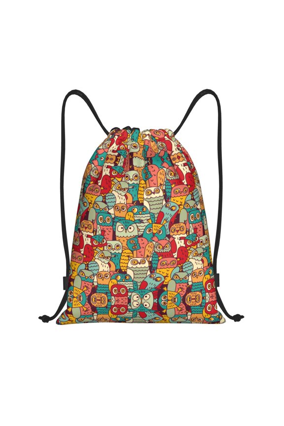 Drawstring Backpack - Funny Owl Bird Splash Proof Small Drawstring Gym Bag for Women Men, Cinch Sports String Bag Backpack for Travel Swimming Beach