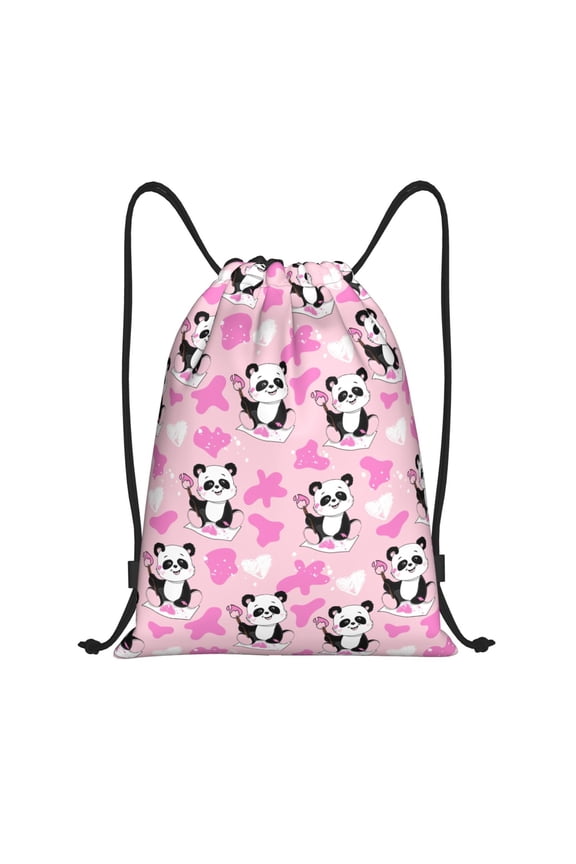 Drawstring Backpack - Funny Panda Draws A Heart Splash Proof Small Drawstring Gym Bag for Women Men, Cinch Sports String Bag Backpack for Travel Swimming Beach
