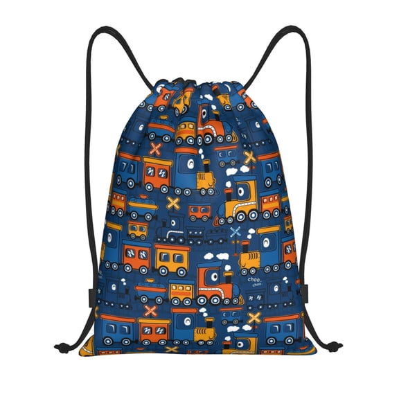 Drawstring Backpack - Funny Steam Train Splash Proof Small Drawstring Gym Bag for Women Men, Cinch Sports String Bag Backpack for Travel Swimming Beach